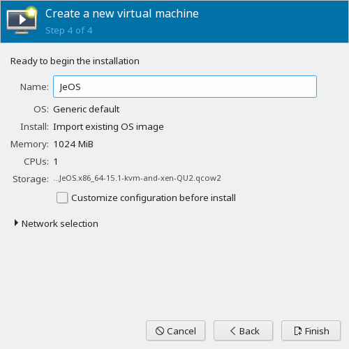 JeOS virtual machine configuration