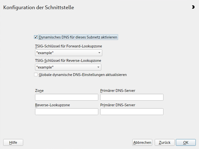 DHCP-Server: Schnittstellenkonfiguration für dynamisches DNS