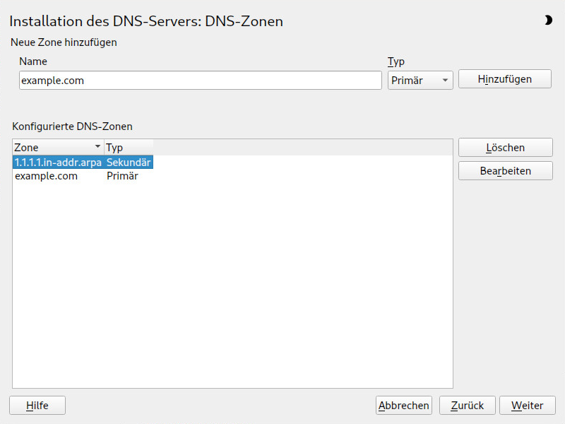 DNS-Server-Installation: DNS-Zonen
