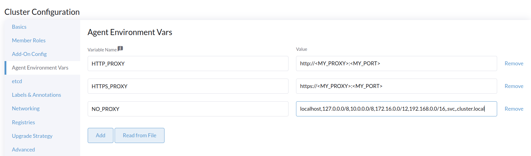 Proxy-Einstellungen für SUSE® Rancher Prime: OS Manager Cluster hinzufügen