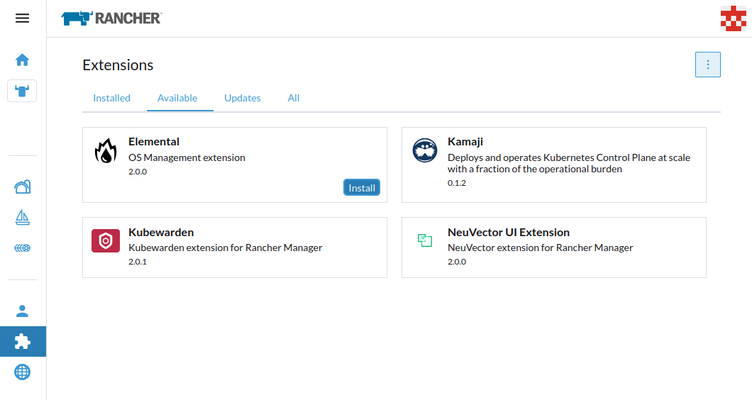 Verfügbare Plugins im Rancher Manager