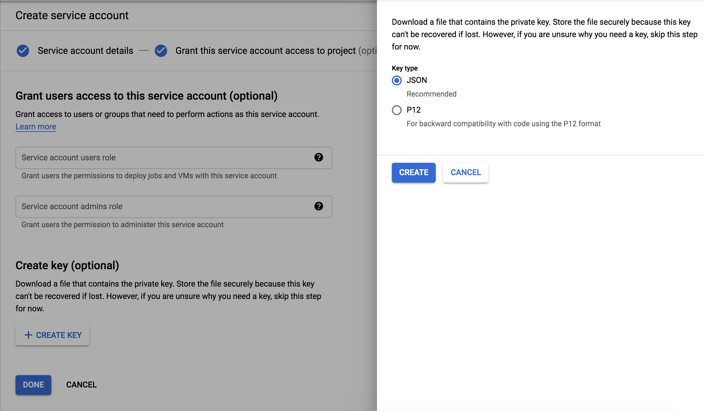 Schritt 3 zur Erstellung des Dienstkontos