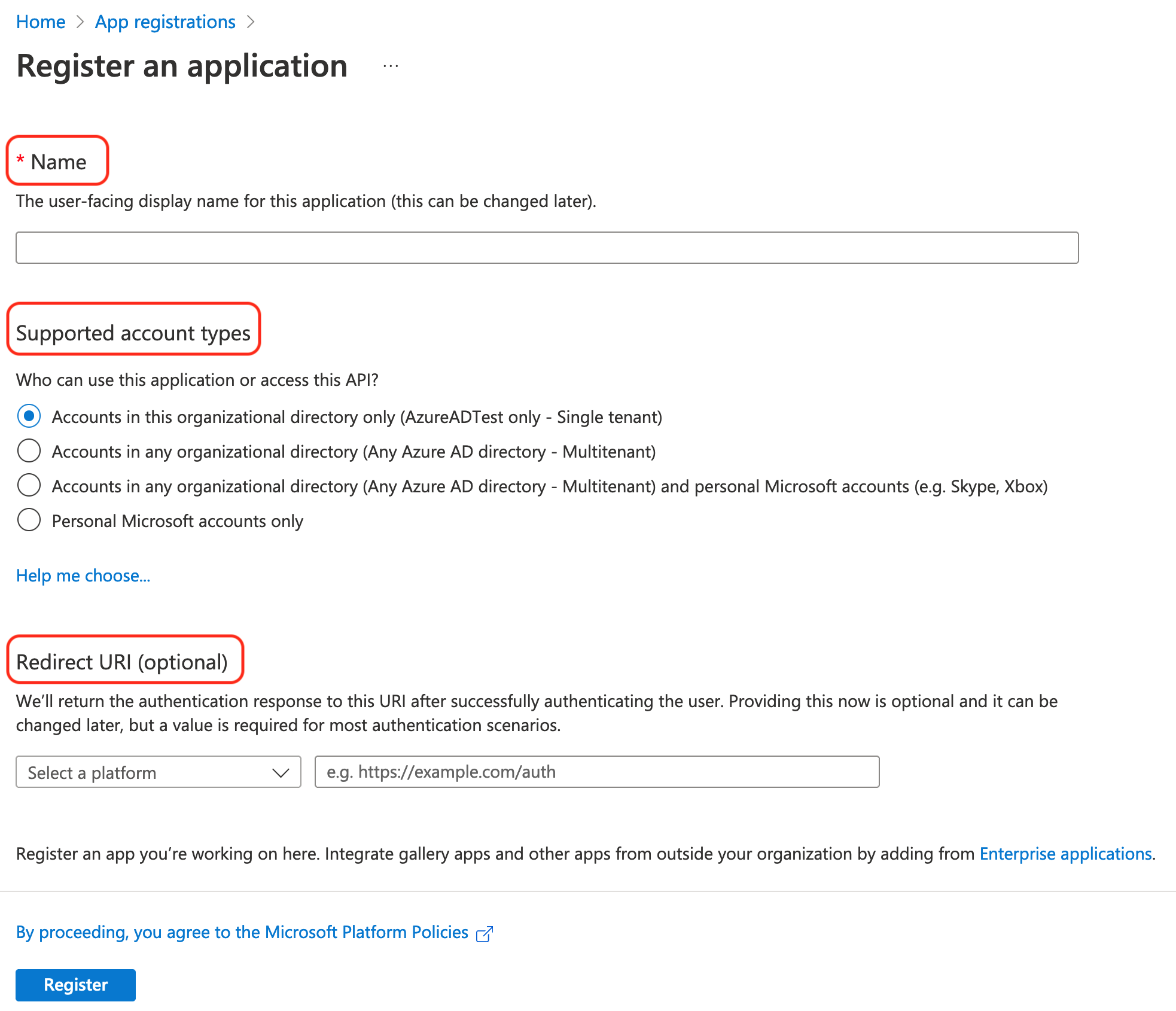 Neue App-Registrierung
