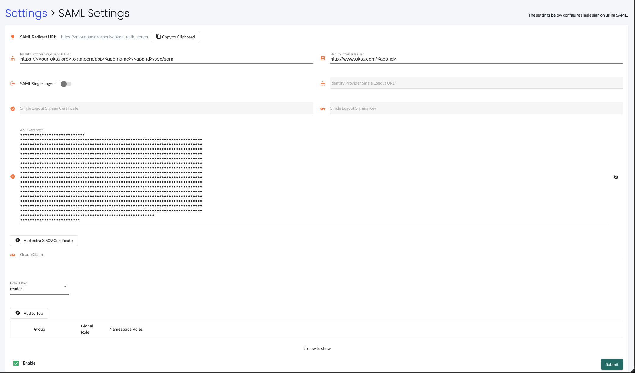 SUSE® Security SAML settings