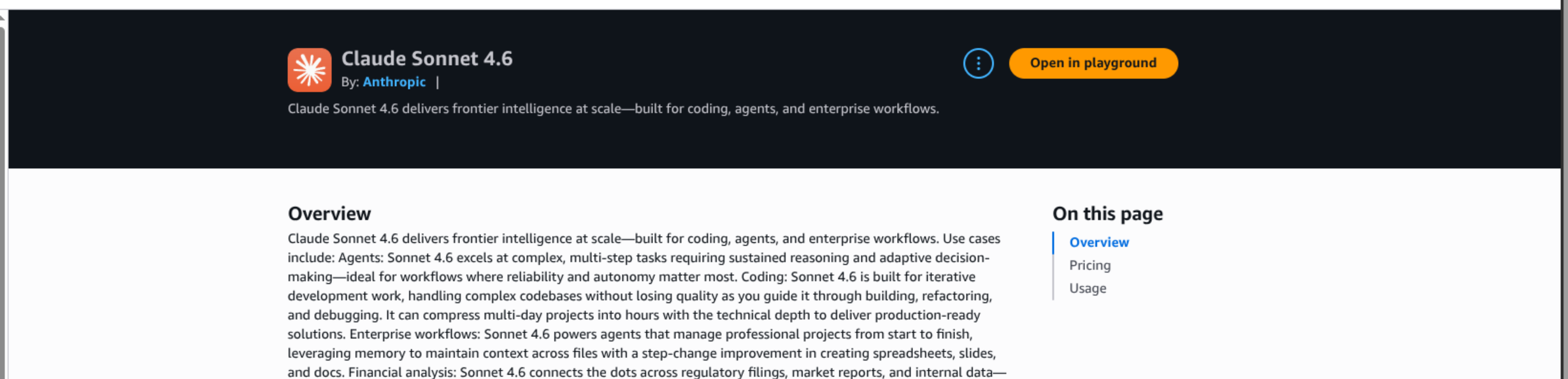 Anthropic Claude models available in the AWS Bedrock playground