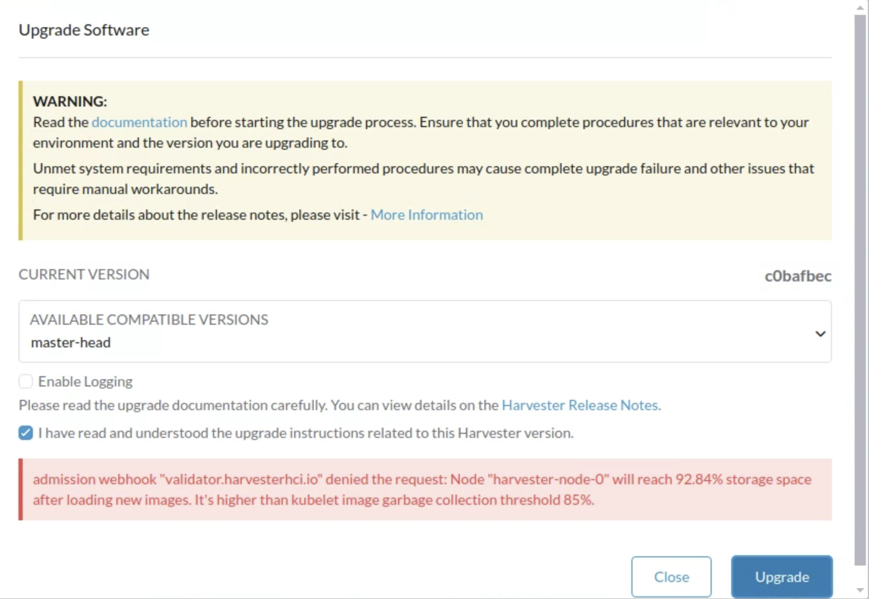 upgrade free space check
