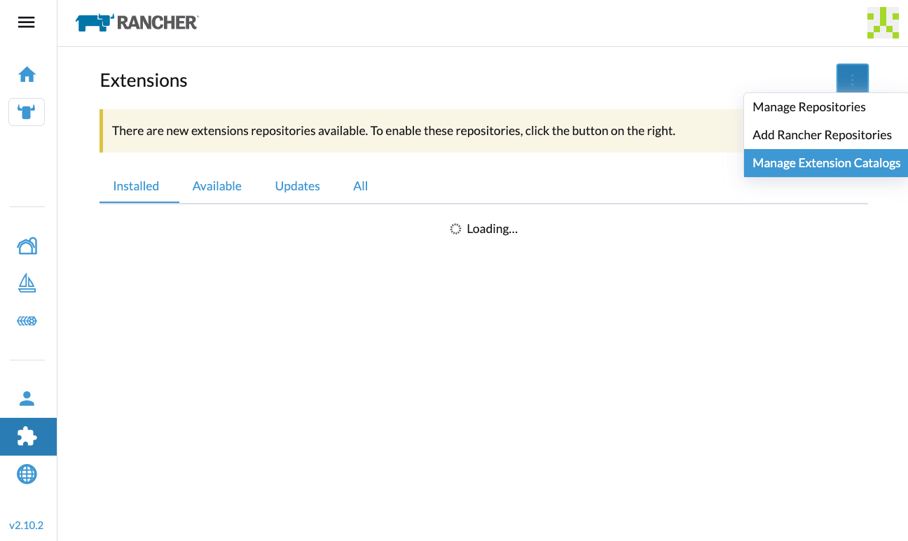 Rancher UI - Manage Extension Catalogs