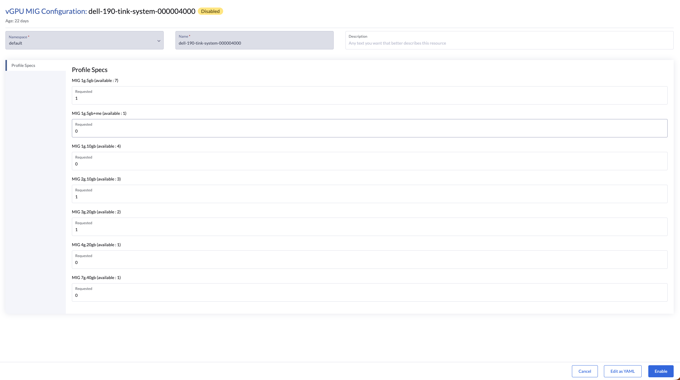 Sample MIG configuration