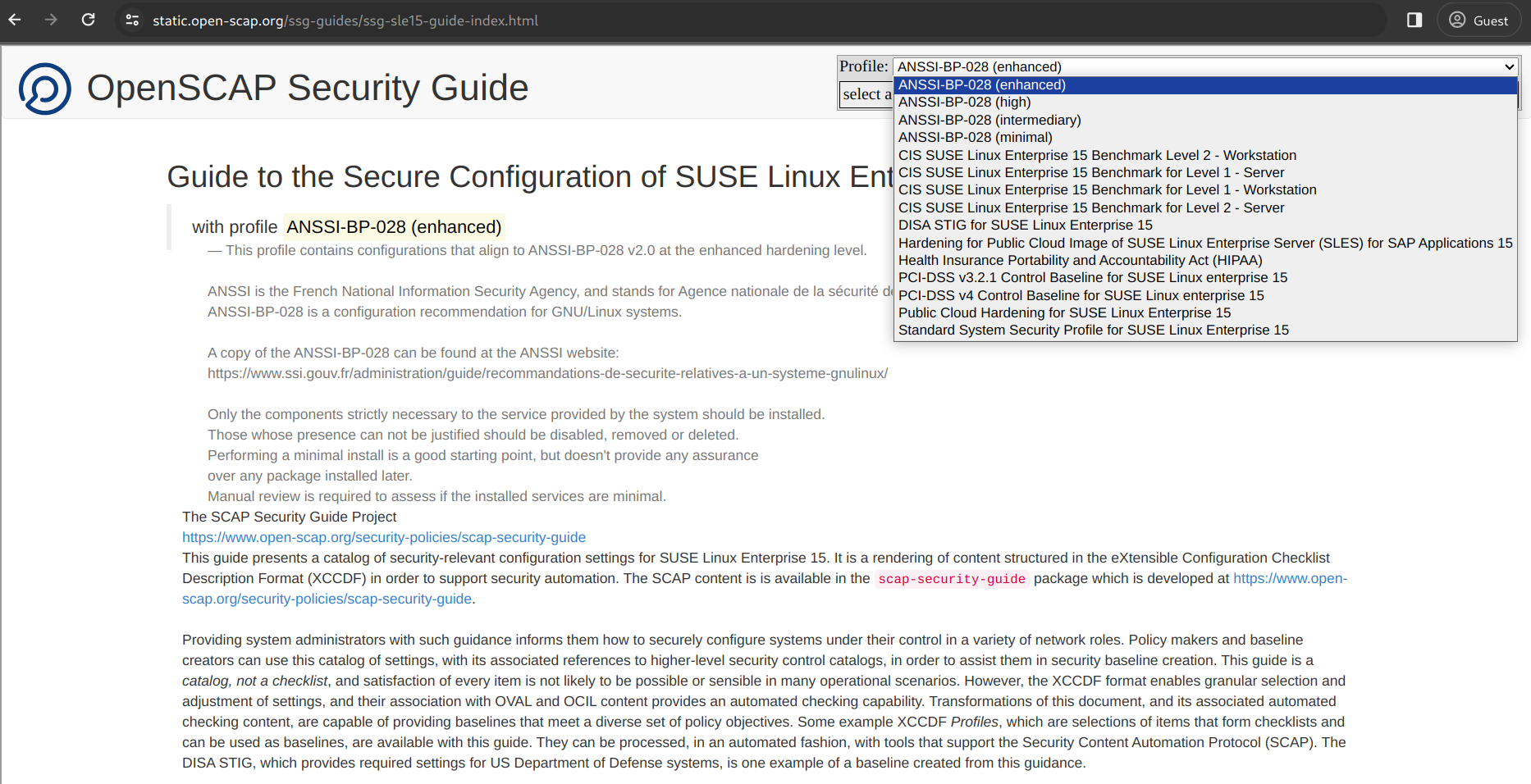 SCAP Security Guide profiles for SUSE Linux Enterprise 15 SCAP Security Guide profiles for SUSE Linux Enterprise 15