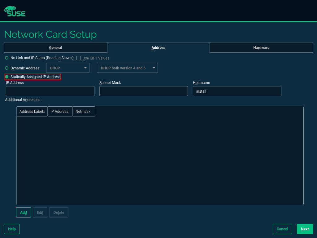 SLES15 SP2 Setup Network Card Setup SLES15 SP2 Setup Network Card Setup