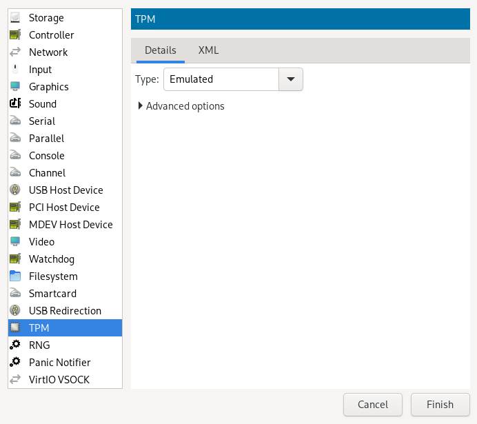 Add an emulated TPM device Add an emulated TPM device