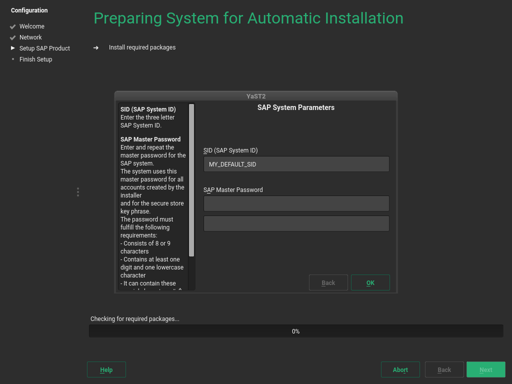Dialog to configure product parameters
