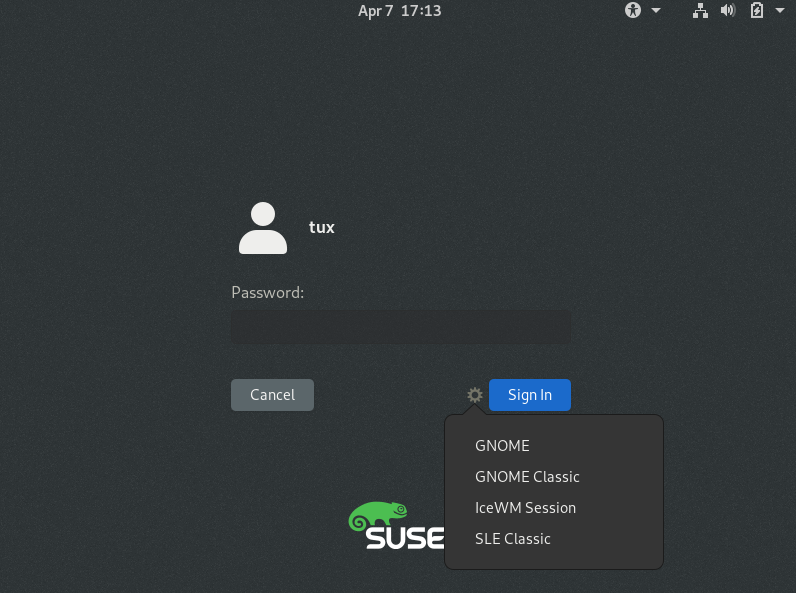 Default GNOME Login Screen—Session Type