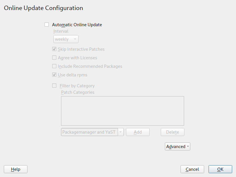 YaST online update configuration
