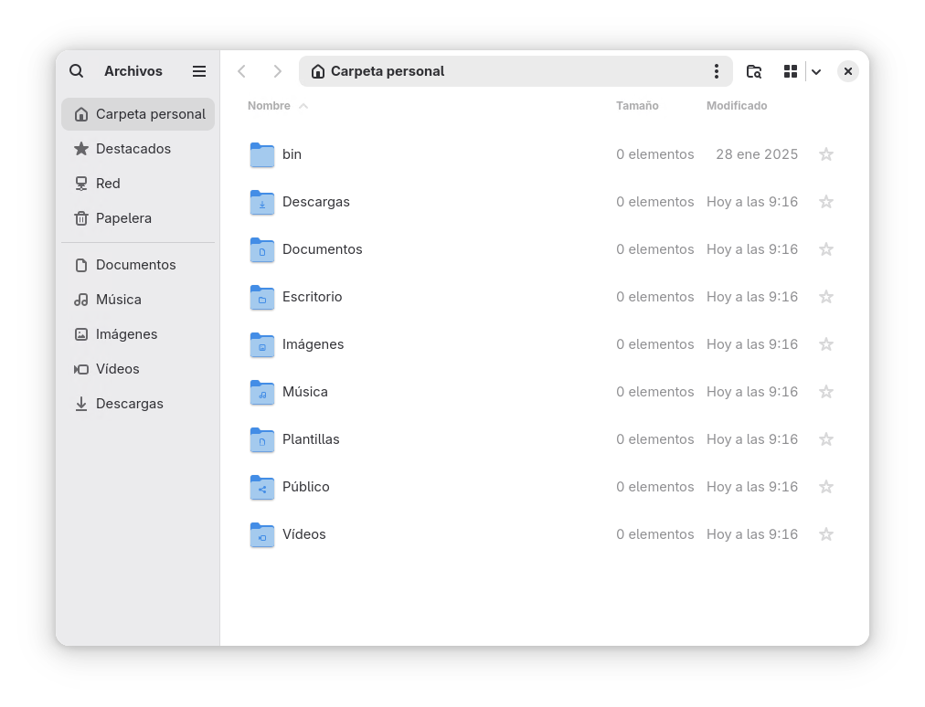 Interfaz de la aplicación Archivos de GNOME Interfaz de la aplicación Archivos de GNOME