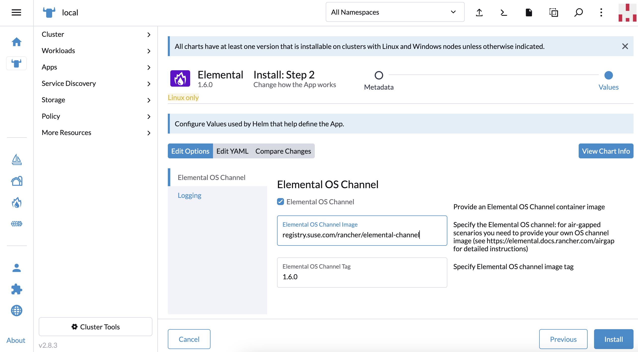 Install SUSE® Rancher Prime: OS Manager operator screenshot 2