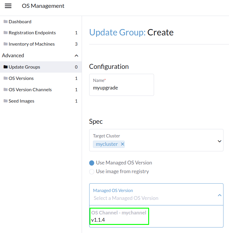 OS-Version in Upgrade-Gruppe auswählen