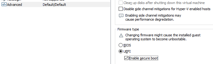Opciones de arranque de VM con UEFI