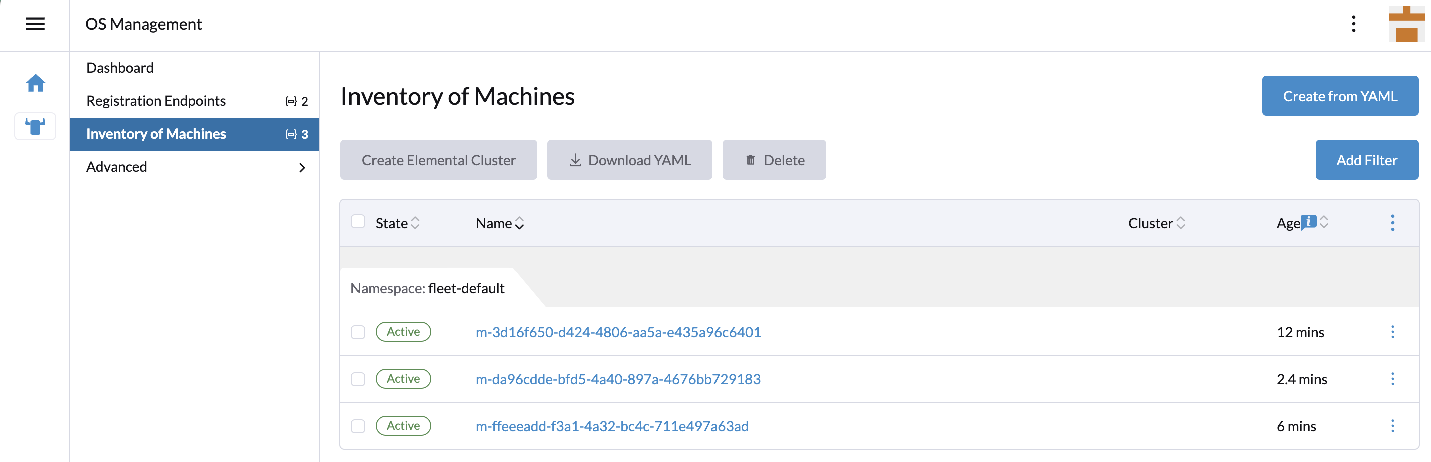 Menu de Inventário de Máquinas