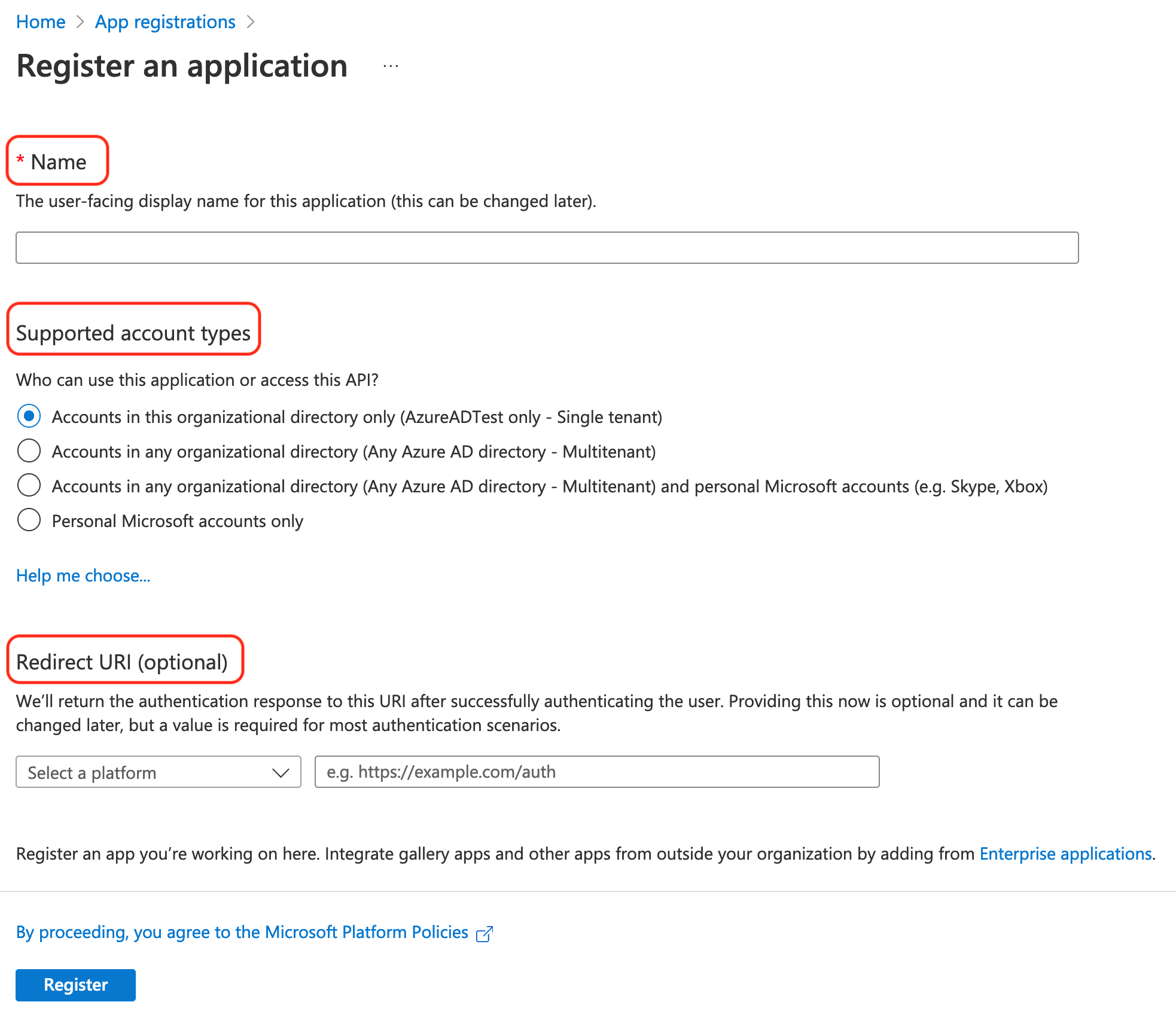 New App Registration