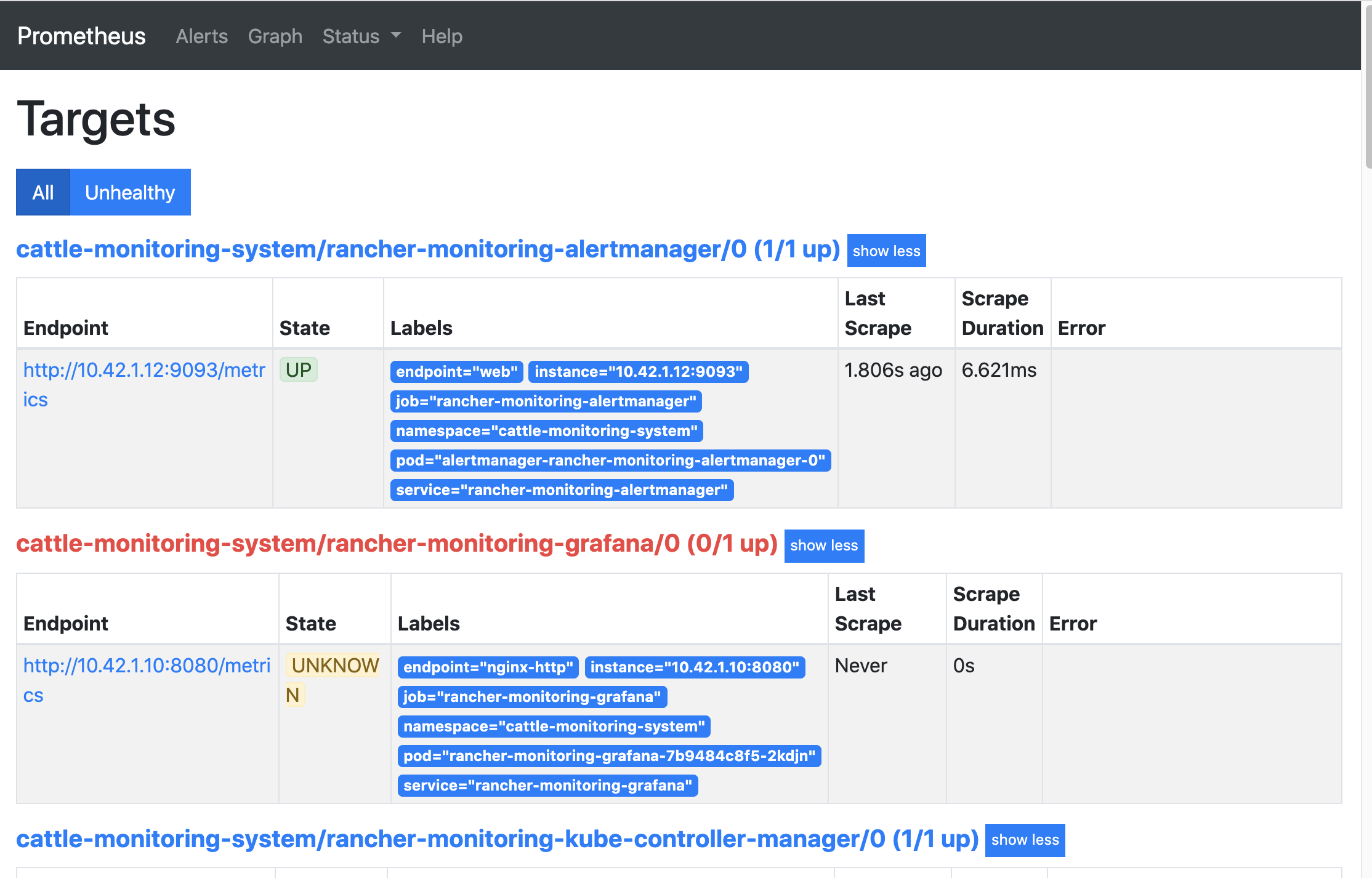 Prometheus Targets UI