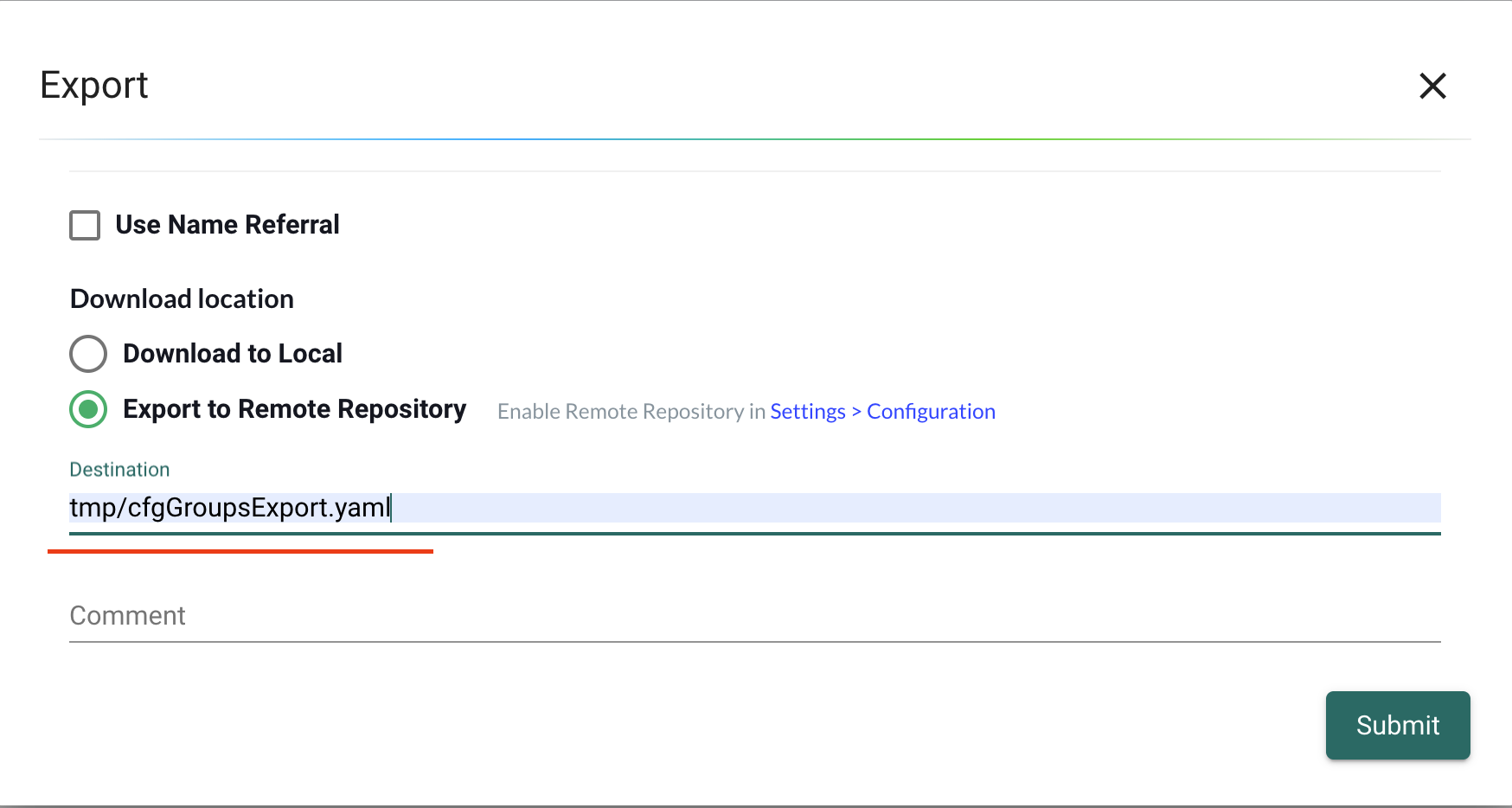 Define name for exported file