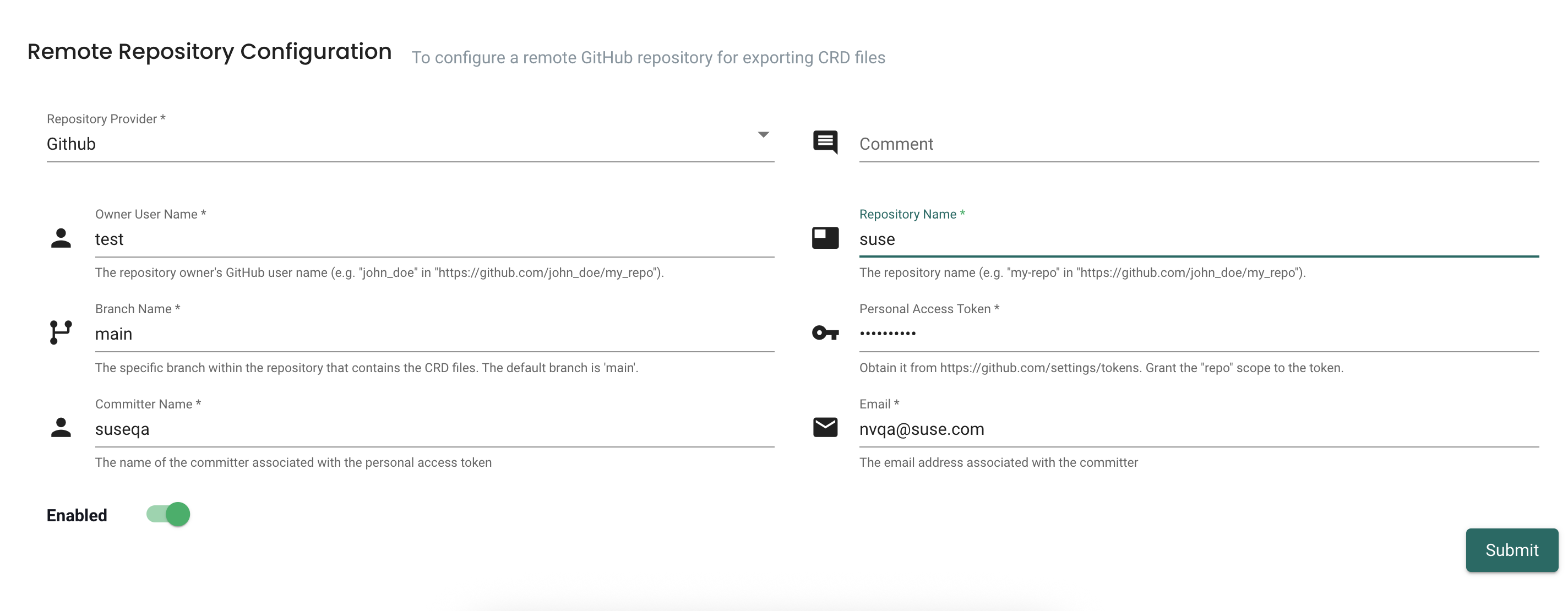 Remote repository configuration