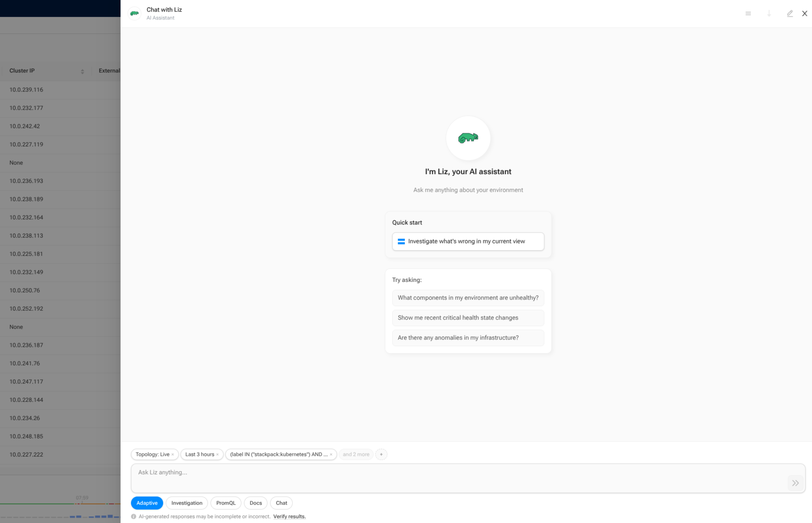 AI Assistant main screen