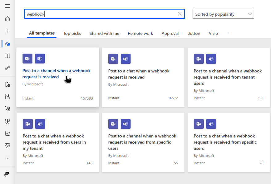 Webhookテンプレートからフローを作成する