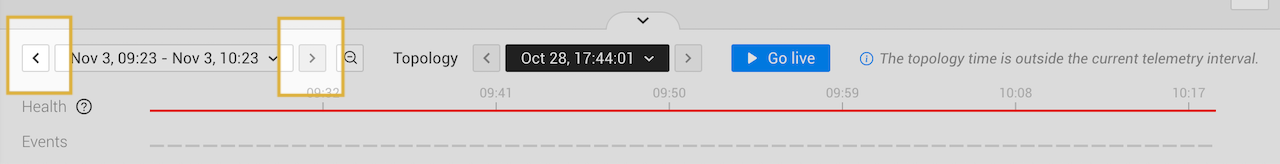 時間ジャンパー矢印をクリックしてテレメトリ間隔を時間の前後に移動させます