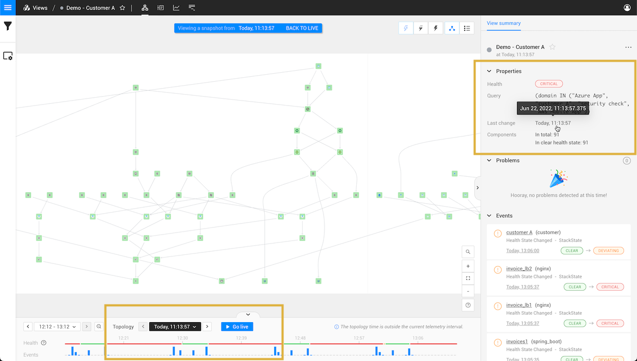 タイムスタンプをクリックして、その特定のトポロジー時間にジャンプしてください