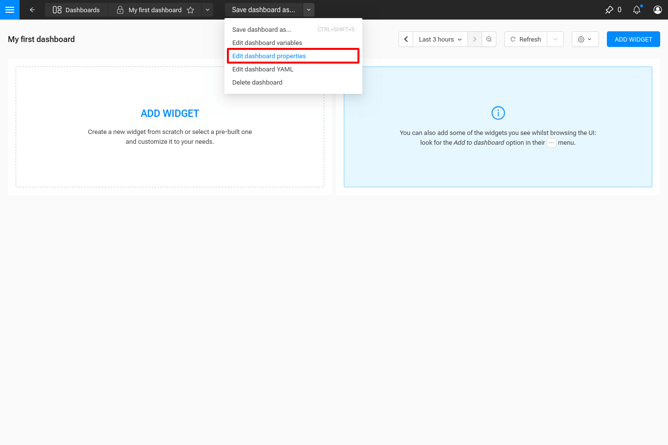 Editar a localização das propriedades do painel