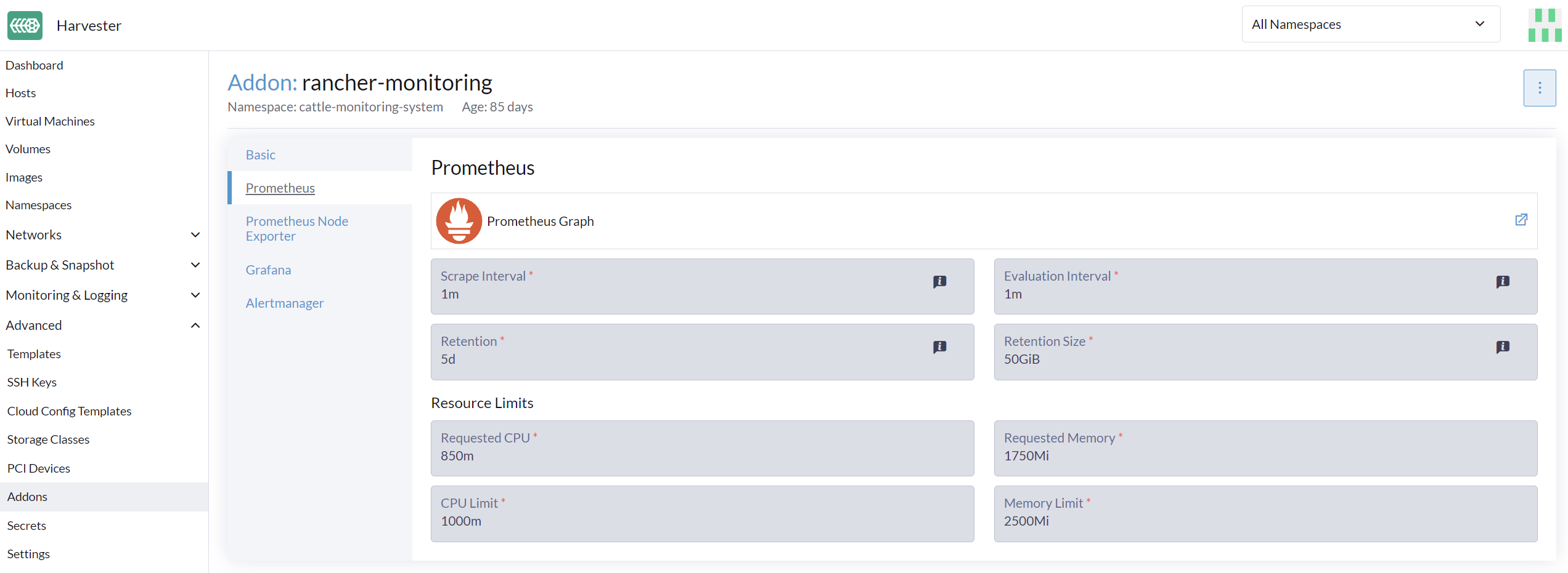 modify prometheus settings from addon