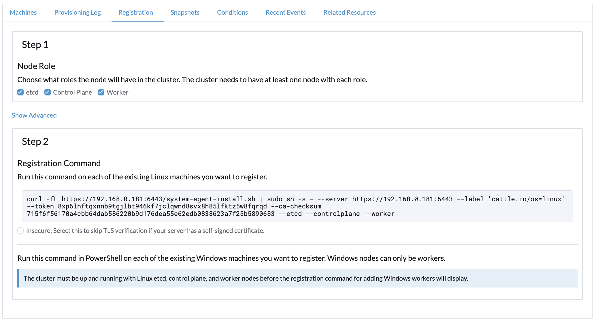 custom cluster registration