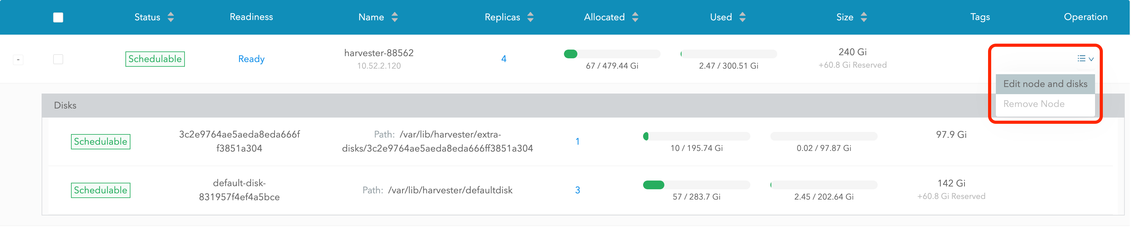 Edit node and disks