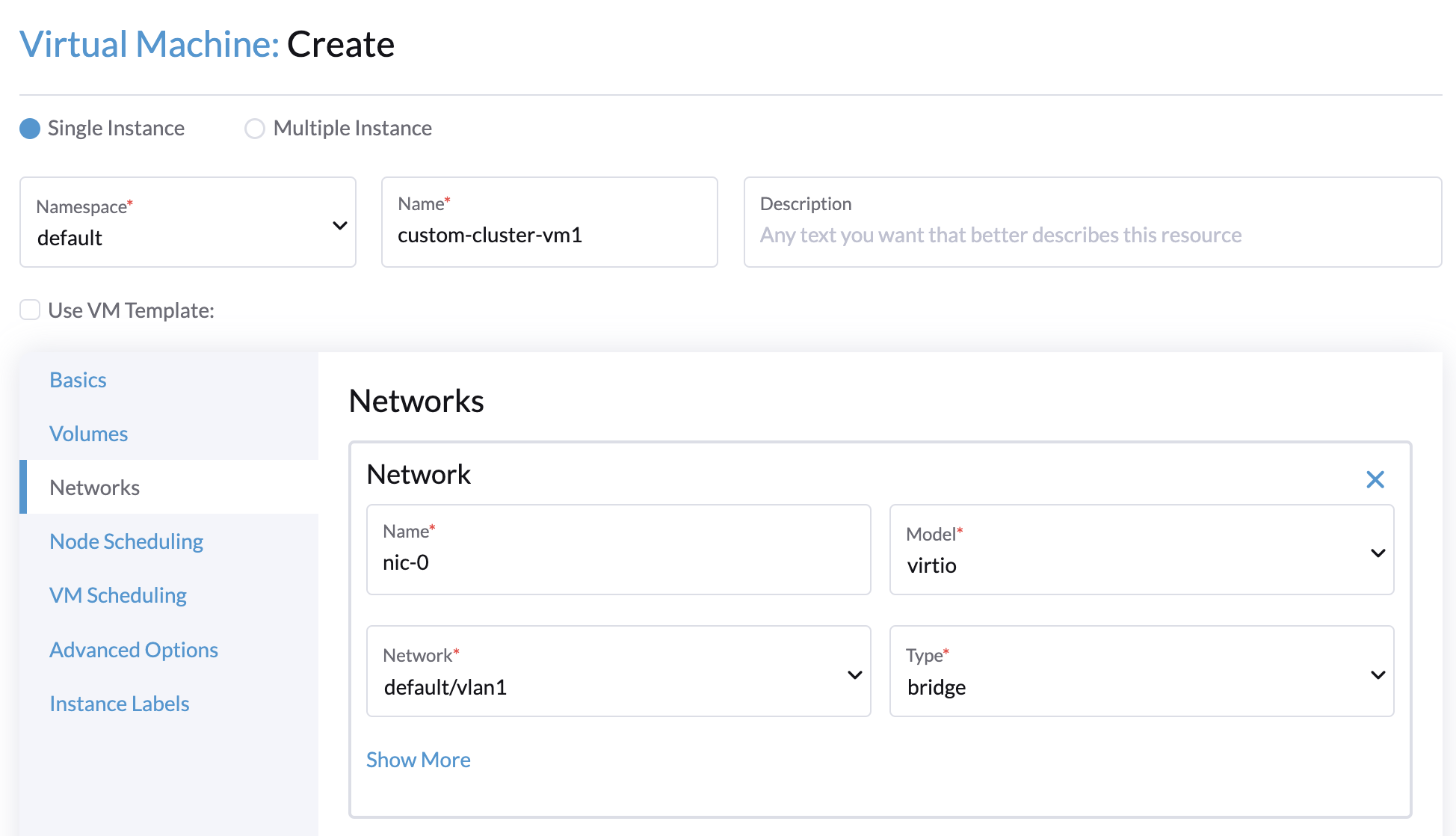 custom cluster vm network