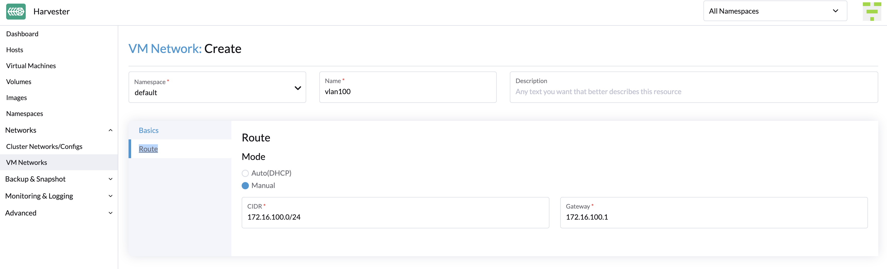 create network manual