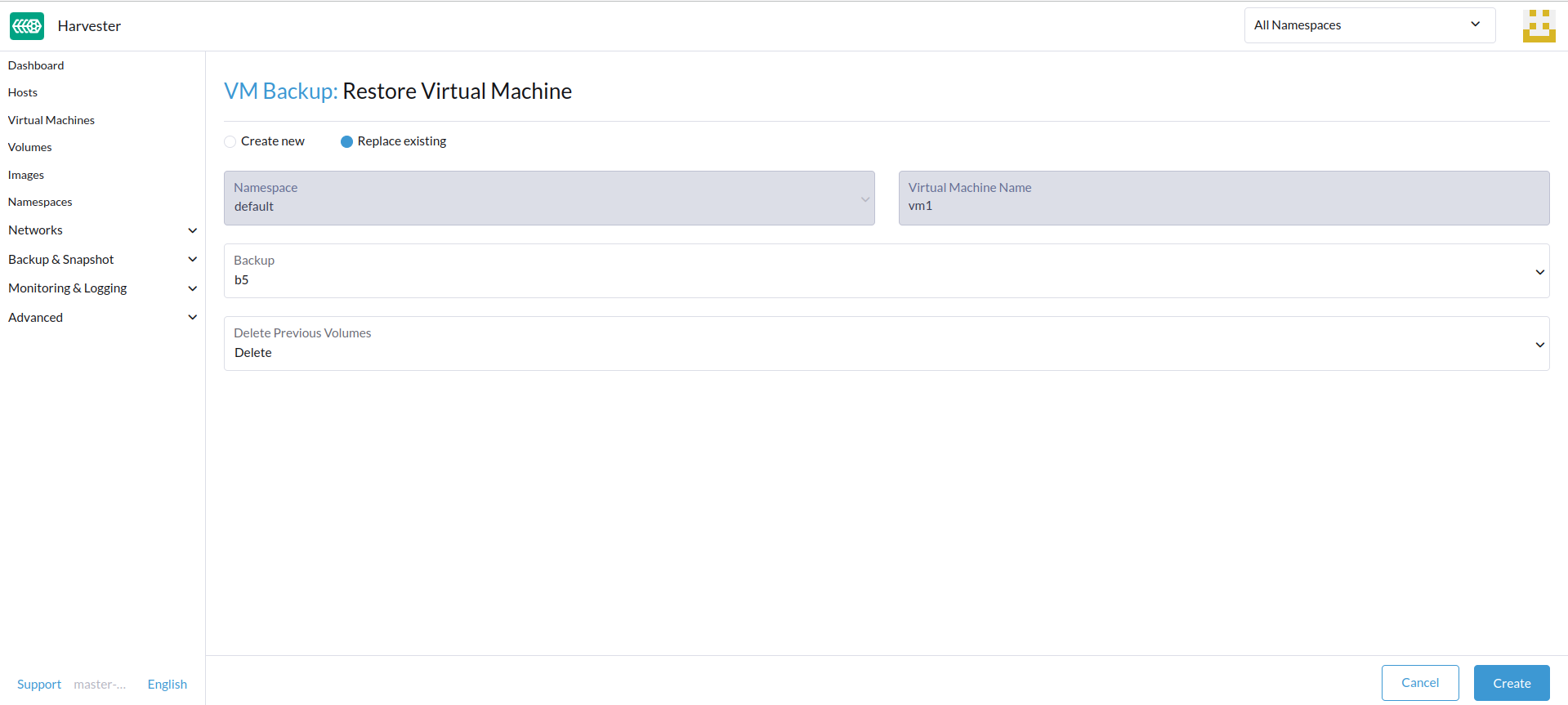 vm restore existing