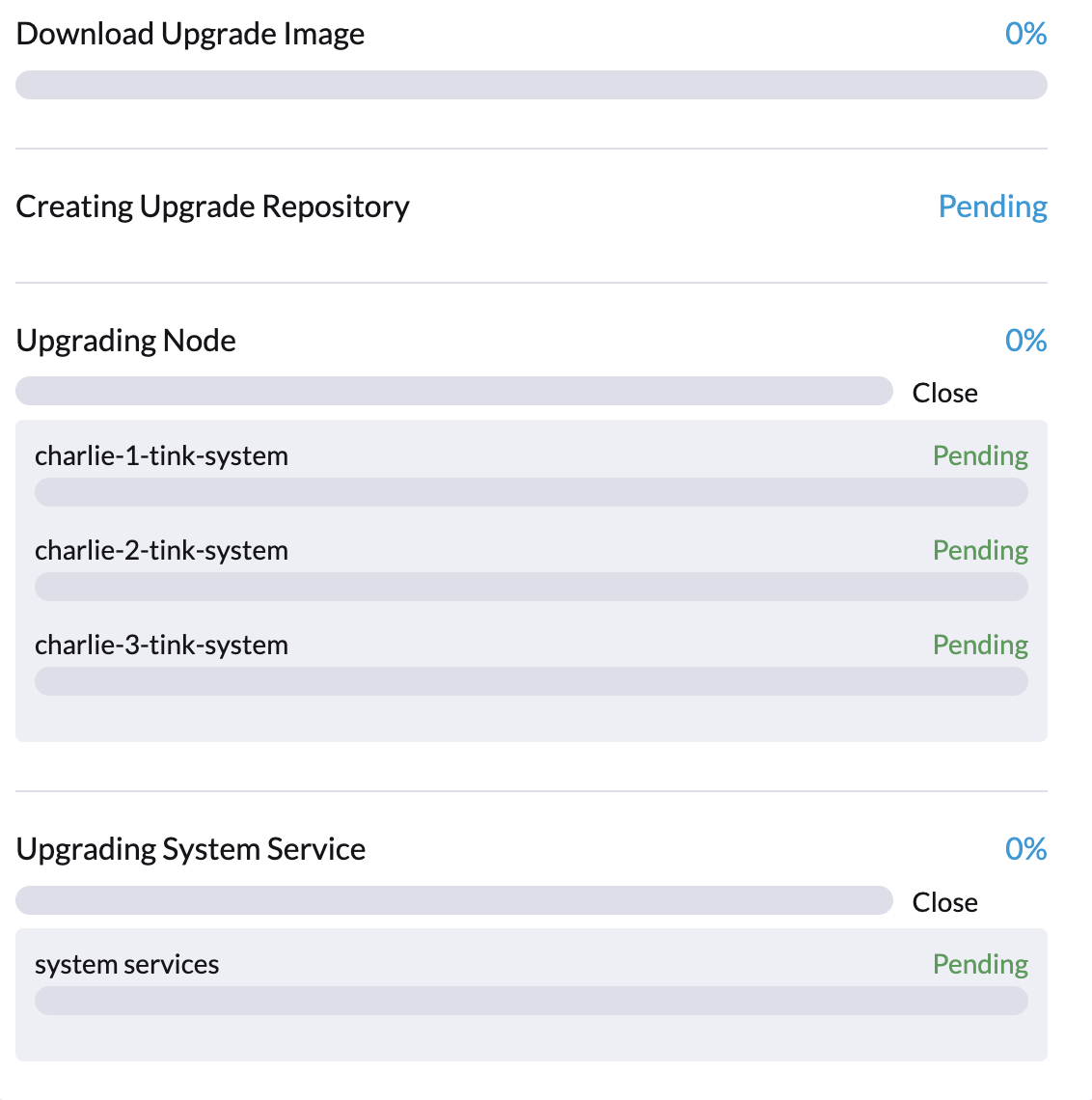 upgrade dialog with empty status