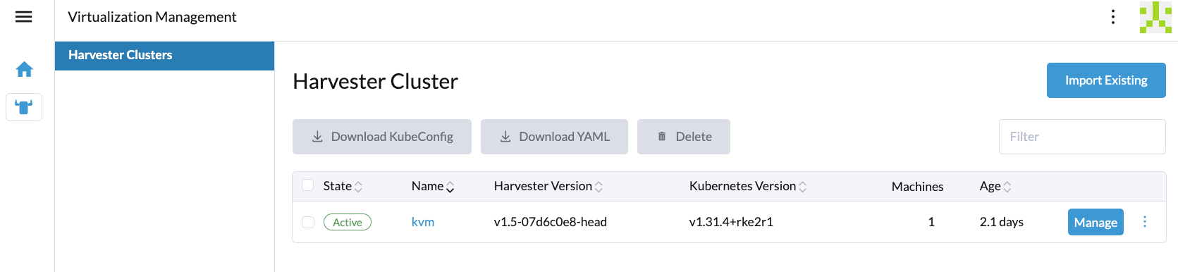 Rancher UI - Harvester Clusters