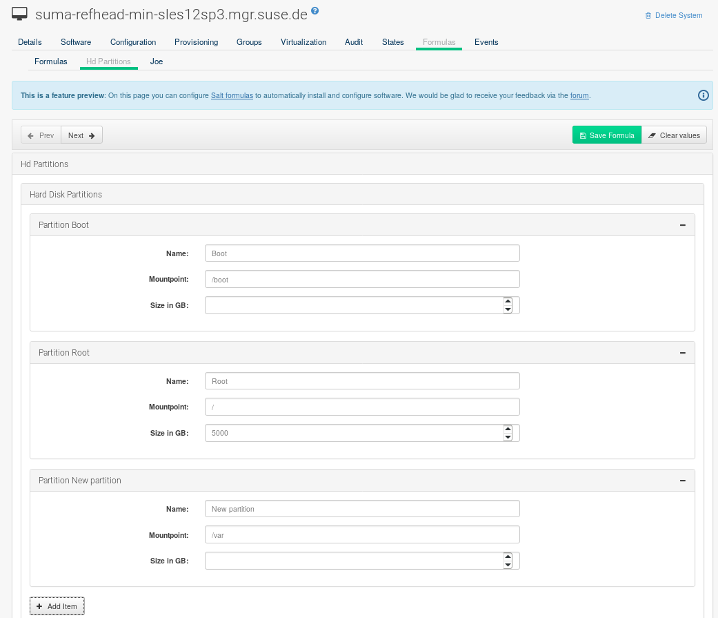 formula custom harddisk partitions