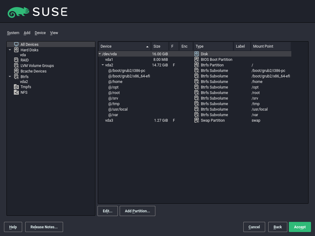 The YaST partitioner The YaST partitioner