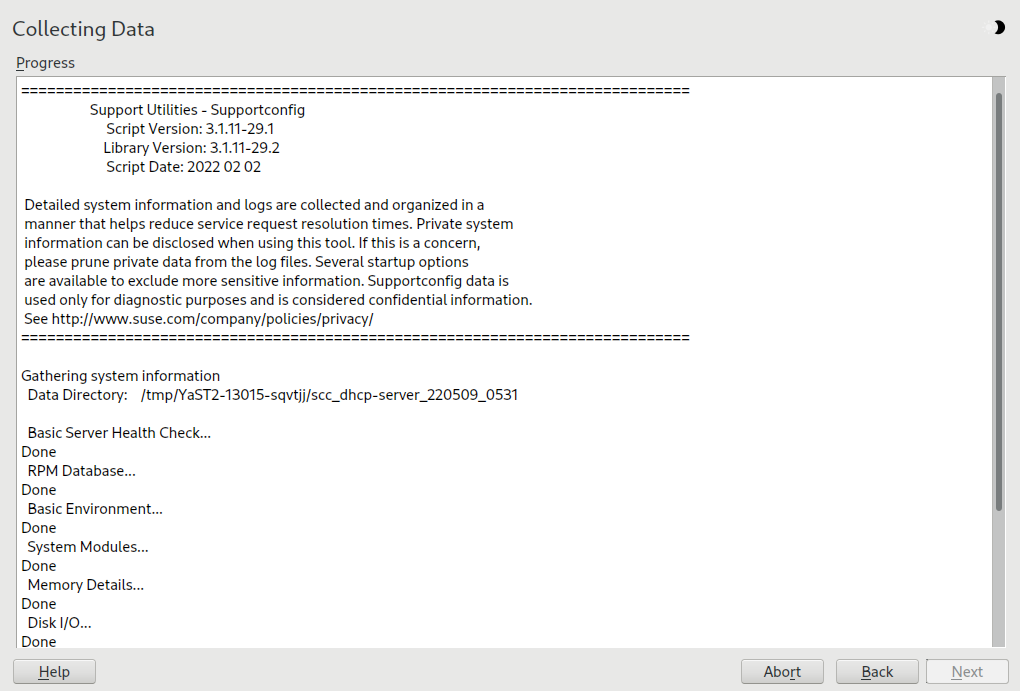 #1: Creating a supportconfig archive with YaST #1: Creating a supportconfig archive with YaST