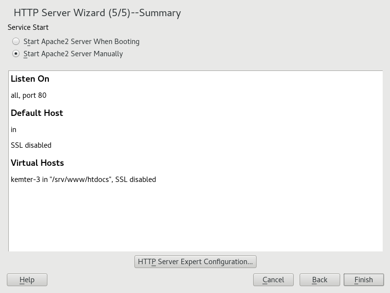HTTP Server Wizard: Summary