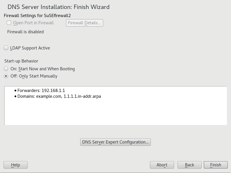DNS Server Installation: Finish Wizard