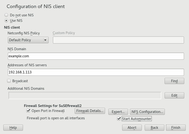 Setting Domain and Address of a NIS Server