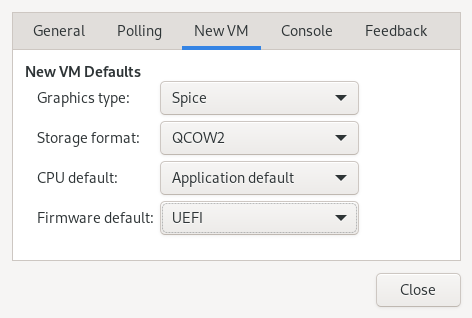 Specifying default options for new VMs
