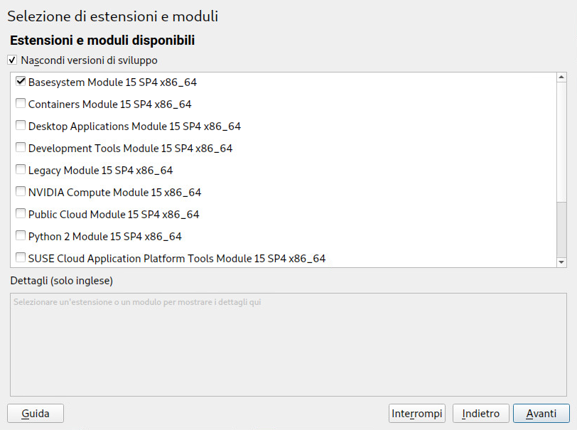 Extension and Module Selection dialog