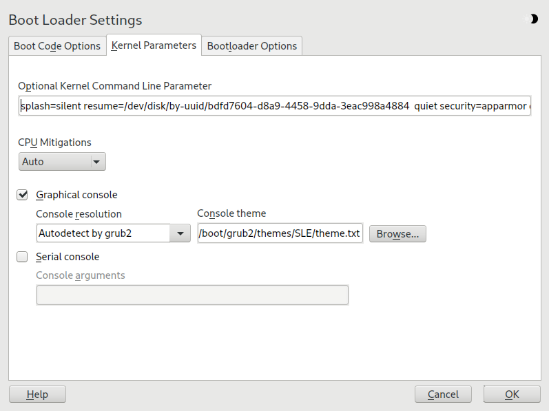 Kernel parameters Kernel parameters