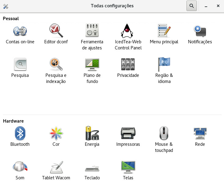 Caixa de diálogo Configurações do GNOME